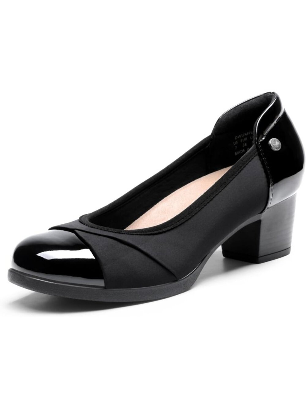 Dream Pairs Women's Black Round Toe Low Chunky Arch Support Comfortable Heels